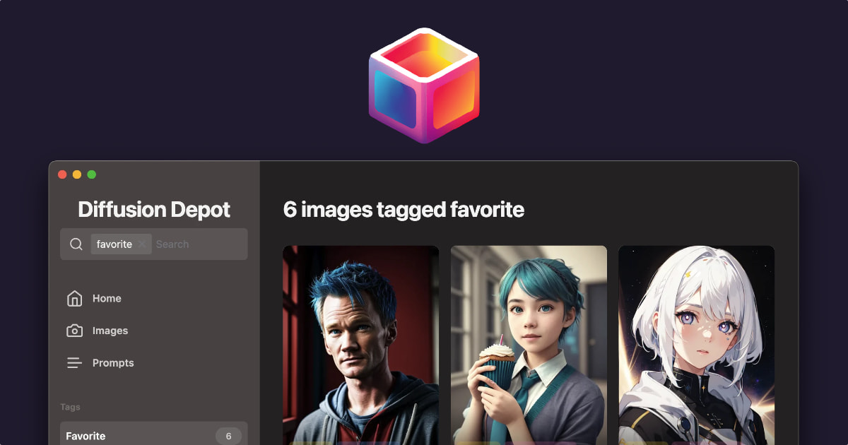 Cover Image for Diffusion Depot, the smart image manager for Stable Diffusion, Midjourney, and DALL-E