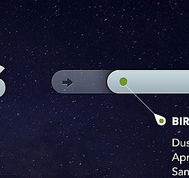 A cropped screenshot of a dark, starry web page with two pill-shaped bars, and a green dot connected to a pin.