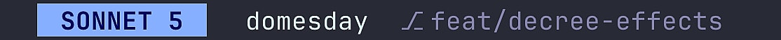 The same status line with 'SONNET 5' in dark text on a bright blue badge.